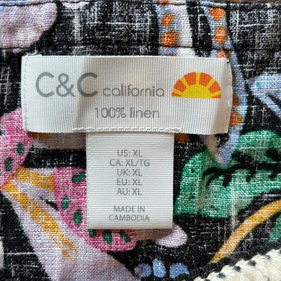 C&C California Black Floral Linen Crop Top Size XL - Picture 4 of 10